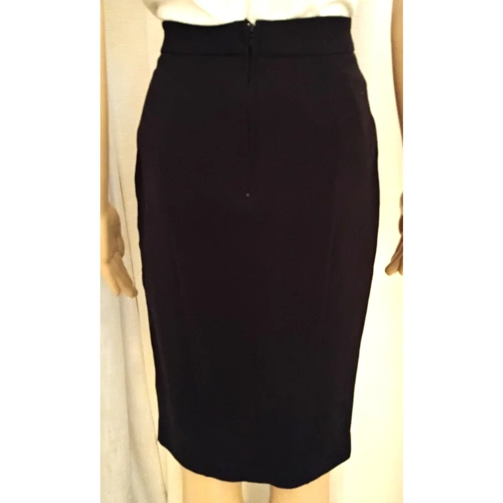 Pencil Skirt Knee Length Front Slit Zip Detail Stretch Office Minimalist Size 6